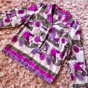 Vintage 1950’s Purple and Gray Carriage Print Novelty Blouse